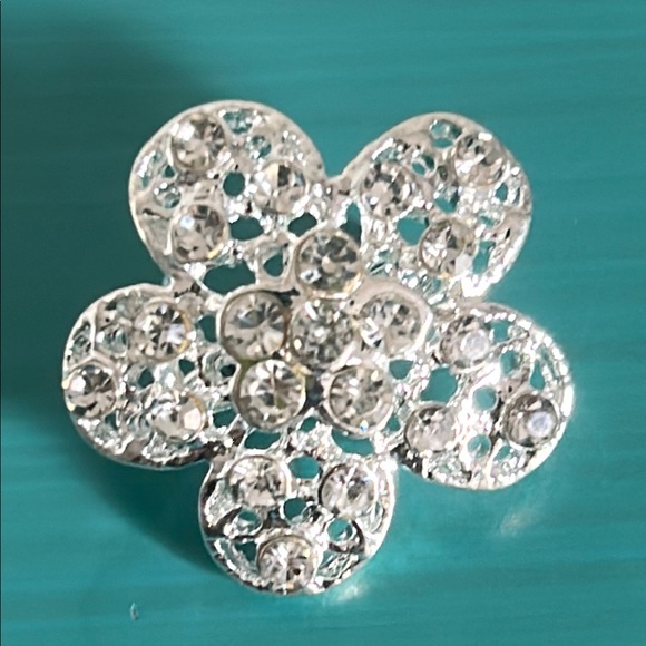 Bridal Wedding Prom Formal 6 Piece Rhinestone Silver Floral Brooch Set - Picture 7 of 9
